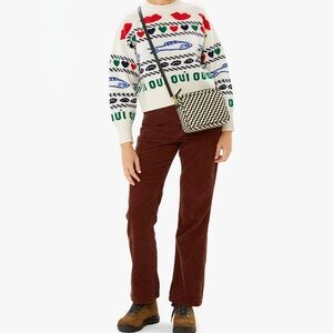 Clare V Midi Black and Cream Woven Zig Zag Bag